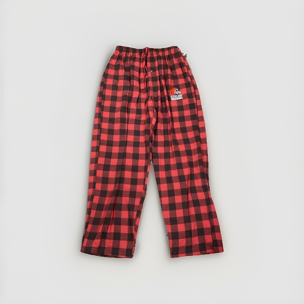 CLEVELAND BROWNS PLAID FLANNEL‎ PAJAMA PANTS Embroidered Logo Adult L